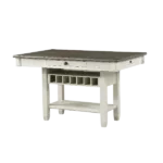 Antique White and Rosy Brown 1pc Counter Height Table with Storage Drawers Display Shelf Wine Rack Casual Dining Furniture