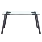 Modern Minimalist Rectangular Glass Dining Table for 4-6 with 0.31" Tempered Glass Tabletop and Black Coating Metal Legs, Writing Table Desk, for Kitchen Dining Living Room, 51" W x 31"D x 30" H 1123