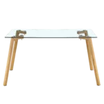 Glass dining table modern minimalist rectangle, 4-6, 0.31 "tempered glass tabletop with wooden coated metal legs, writing desk, suitable for kitchens, restaurants, and living rooms, 51" W x 31"D x 30"