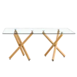 Large Modern Minimalist Rectangular Glass Dining Table for 6-8 with 0.39" Tempered Glass Tabletop and Wood Color Metal Legs, for Kitchen Dining Living Meeting Room Banquet hall, 71"Wx39" D x 30"H1538