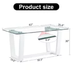 Glass Dining Table Large Modern Minimalist Rectangular for 6-8 with 0.4" Tempered Glass Tabletop and white MDF Trapezoid Bracket,For Kitchen Dining Living Meeting Room Banquet Hall F-1550