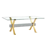 Dining table. Modern tempered glass dining table. Large modern office desk with gold plated metal legs and MDF crossbars, suitable for both home and office use. Kitchen. 79 ''x39''x30 '' 1105