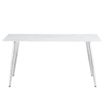Modern minimalist rectangular dining table with 0.4 inch white imitation marble tabletop and silver metal legs, suitable for kitchens, restaurants, and living rooms 63"*35.4"*30"DT-1544