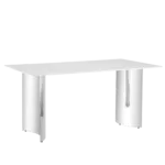 Modern minimalist dining table. White imitation marble glass sticker desktop, stainless steel legs, stable and beautiful. Suitable for living room and dining room 63" *35.4" *29.5" DT-69