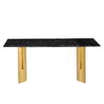 Modern minimalist dining table. The black patterned glass desktop is equipped with golden metal legs. Suitable for restaurants and living rooms 71" *39.3" *29.5" DT-69