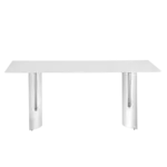 Modern minimalist dining table. The white imitation marble glass desktop is equipped with silver metal legs. Suitable for restaurants and living rooms 71" *39.3" *29.5" DT-69