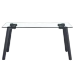 Modern Minimalist Rectangular Glass Dining Table with Tempered Glass Tabletop and Black Coating Metal Legs