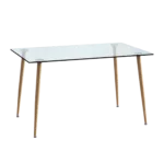 Modern Rectangular Glass Dining Table with Tempered Glass Tabletop and Wood colored metal legs