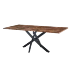 Rectangle MDF Dining Table with Printed Walnut Table Top and Black Metal Base