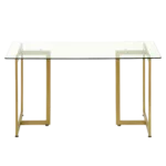 Rectangular Dining Table with Tempered Glass Top and Clear Gold