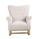 Stylish Beige Velvet Rocking Chair of  Rubber Wood Frame and Legs Ideal for Living Room & Bedroom