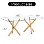 Large Modern Minimalist Rectangular Glass Dining Table with Tempered Glass Tabletop and Wood Color Metal Legs for Kitchen, Dining, Living, Meeting Room and Banquet hall