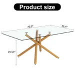 Large Modern Minimalist Rectangular Glass Dining Table for 6-8 with 0.39" Tempered Glass Tabletop and Wood color Metal Legs, for Kitchen Dining Living Meeting Room Banquet hall, 71" W x 39" D x 30