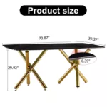 Large Modern Minimalist Rectangular Glass Dining Table with marble black desktop and Golden Metal Legs