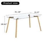 Glass Dining Table Modern Minimalist Rectangular with Tempered Glass Tabletop and Black Coating Metal Legs