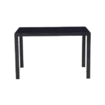 Modern Black Rectangular Dining Table With Glass Top And Wooden Legs For Dining Room