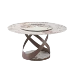 Modern Beige Sintered Stone Dining Table with 31.5" Round Turntable and Metal pedestal For Dining Room