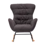 Metal Frame Dark Gray Wool Rocking Chair of Wooden Legs Ideal for Living Room & Bedroom