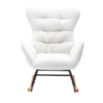 Metal Frame Ivory Velvet Rocking Chair of Wooden Legs Ideal for Living Room & Bedroom