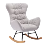 Metal Frame Gray Velvet Rocking Chair of Wooden Legs Ideal for Living Room & Bedroom