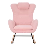 Metal Frame Teddy Fabric Pink Rocking Chair of Wooden Legs  Ideal for Living Room & Bedroom