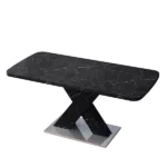 Modern Black Marble Top Rectangular Dining Table X-Shape Table Leg with Metal Base For Dining Room