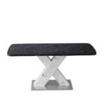 Modern White Rectangular Dining Table With Black Marble Top+MDF X-Shape Table Leg with Metal Base For Dining Room