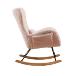 Metal Frame Teddy Fabric Pink Rocking Chair of Wooden Legs Ideal for Living Room & Bedroom