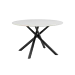 Modern White Round Dining Table With Sintered Stone Tabletop And 4pcs Metal Cross Legs For Dining Room