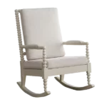 Stylish White Fabric Rocking Chair of Wooden Frame And Legs Ideal for Living Room & Bedroom