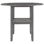 Modern Gray Solid Wood Round Dining Table with Drop Leaf and One Shelf for Small Places