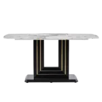 Rectangular 63" Marble Dining Table, Luxurious Dining Room Table with Faux Marble Top and U-Shape MDF Base, Modern Kitchen Dining Table for Kitchen Living Dining Room