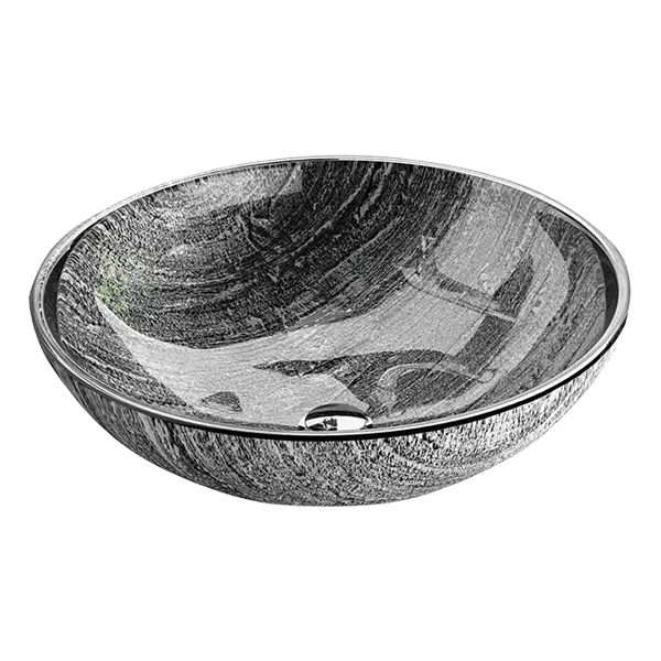 Modern Design Black Glass Round Bathroom Vessel Sink