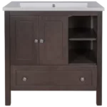 32 in. Bath Vanity in Brown Ceramic Top with Sink and Storage Cabinet