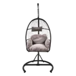 Metal Outdoor Hanging Egg Chair with Stand in Gray