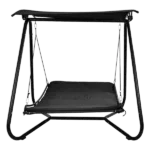 Black Metal Swing Chair with Adjustable Canopy in Black
