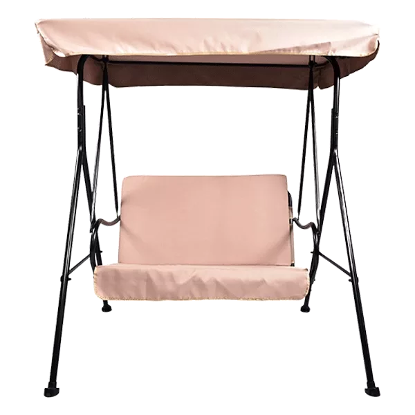 Modern 57.5 W in. 2-Seat Beige Metal Swing Chair with Adjustable Canopy