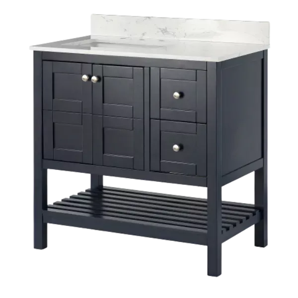 Freestanding 36"W Navy Blue Color Bathroom Vanity with White Ceramic sink