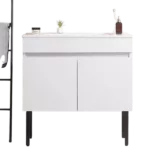 Wall Mounted 24"W Solid Wood Bathroom Vanity with Two Soft Close Cabinet Doors, Metal Leg and White Ceramic Sink