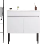 Wall Mounted 24"W Solid Wood Bathroom Vanity with Two Soft Close Cabinet Doors, Metal Leg and White Ceramic Sink