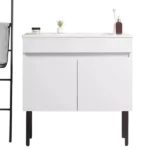 Solid Wood Wall Mounted 30"W Bathroom Vanity with White Ceramic Sink and Two Soft Close Cabinet Doors