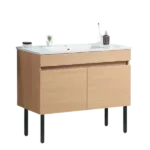 Solid Wood 24"W Bathroom Vanity with Metal Leg,White Ceramic Sink and Two Soft Close Cabinet Doors