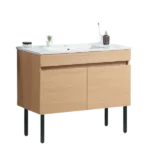 30"W Solid Wood Bathroom Vanity with Metal Leg, White Ceramic Basin and Two Soft Close Cabinet Doors