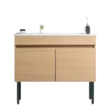 36"W Solid Wood Bathroom Vanity with Metal Leg,with White Ceramic Sink and Two Soft Close Cabinet Doors