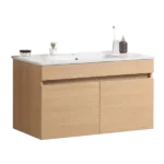 36"W Wall Mounted Bathroom Vanity with White Ceramic Sink, Metal Leg, and 28"H x 36"L LED Vanity Mirror