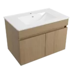 Solid Wood Wall Mounted 30”W Bathroom Vanity with White Ceramic Sink and Two Soft  Close Cabinet Doors