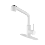 Deck Mount Pull Out Single Handle Touchless  Kitchen Faucet in White