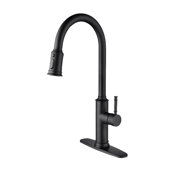Pull Out Touch Single Handle Deck Mount Matte Black Kitchen Faucet With Swivel Spout