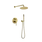 Wall Mounted T Shower with High Pressure 10" Stainless Steel Rain Shower head and Handheld Shower in Brushed Gold