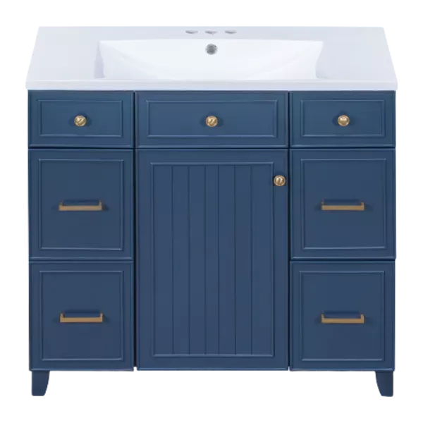 36" Bathroom Vanity Cabinet with Sink Top Combo Set, Navy Blue, Single Sink, Shaker Cabinet with Soft Closing Door and Drawer